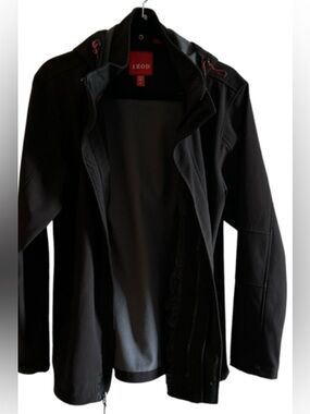 Black utility jacket ,zippered hoodie,men small or women large PTP 22”, EC